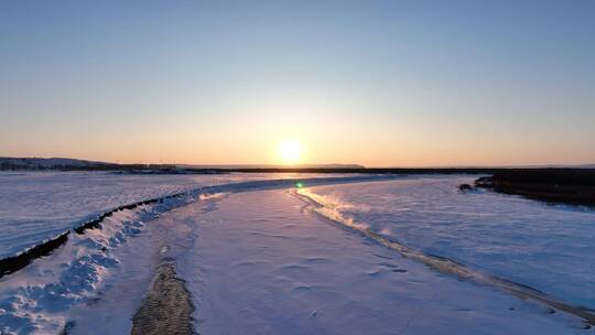 4K冬季雪原冰河夕照