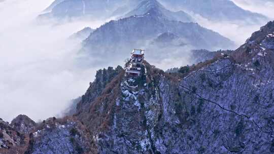 西安南五台景区冬雪雪景