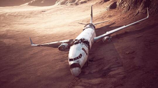沙漠中被遗弃的粉碎飞机视频素材模板下载