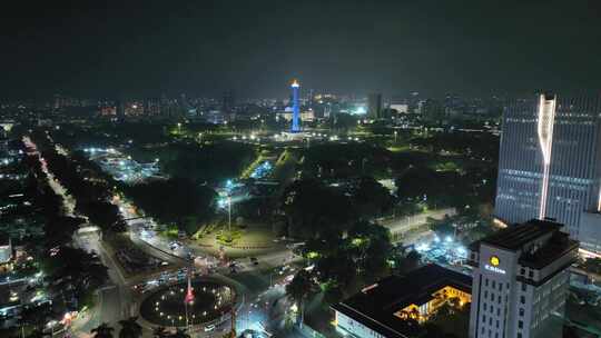 原创航拍印尼城市雅加达天际线夜景风光