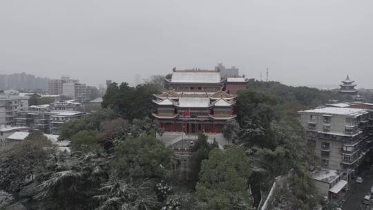 湖南衡阳回雁峰雪景4k航拍