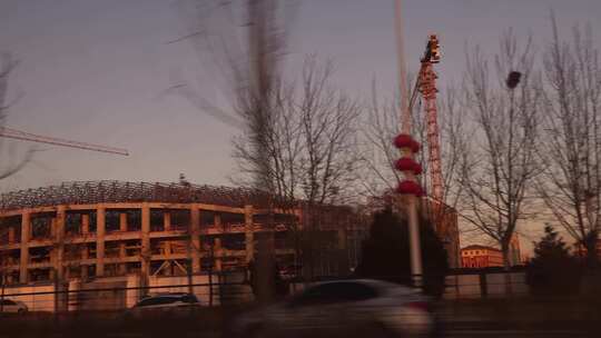 施工场景 建筑 建造 天空 路边 早晨