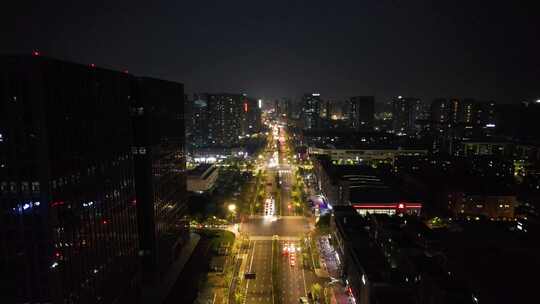 杭州滨江区城市街道夜景航拍