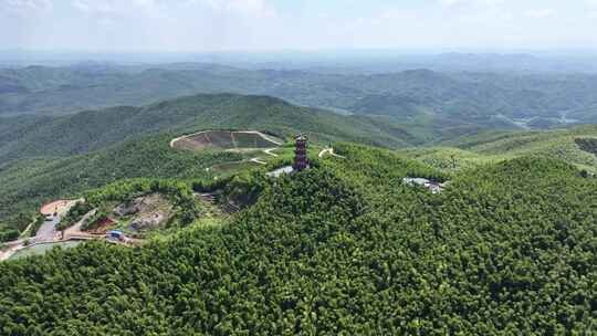 蓝天白云 航拍湖南衡阳蔡伦竹海 远山空镜