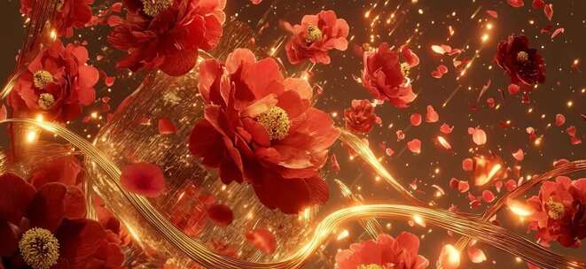 春节花卉灯笼烟花场景