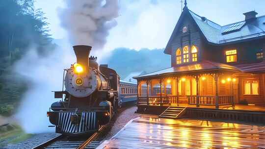 蒸汽火车停靠在站台旁