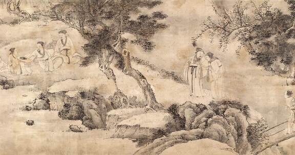 明代钱贡绘王羲之兰亭雅集纸本墨笔图卷