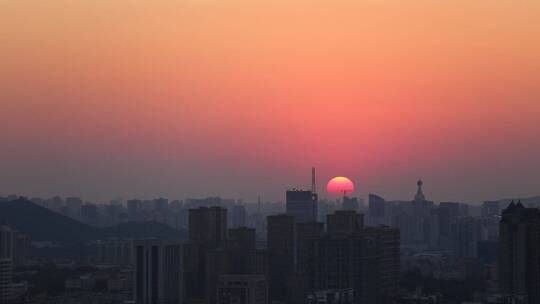 济南燕翅山观日落，城市日落夕阳