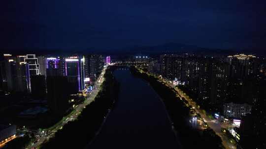 江西宜春城市夜幕降临晚霞夜景航拍