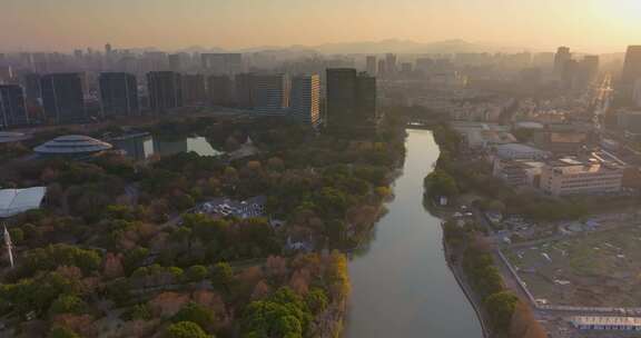 杭州拱墅区上塘河沿河深秋夕阳