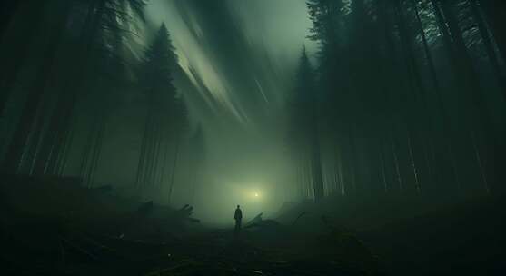 神秘夜晚森林探秘云层涌动