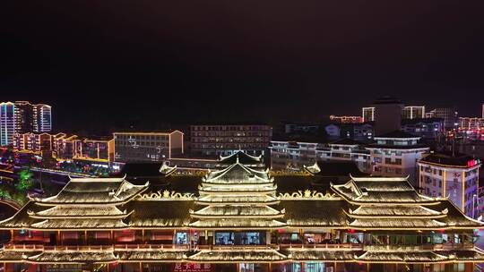 湖南怀化通道廊桥侗族廊桥风雨桥夜景航拍