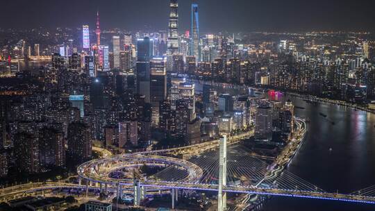 上海南浦大桥夜景航拍