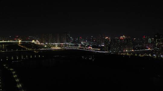 泉州晋江夜景航拍东海泰禾广场城市江滨夜景视频素材模板下载