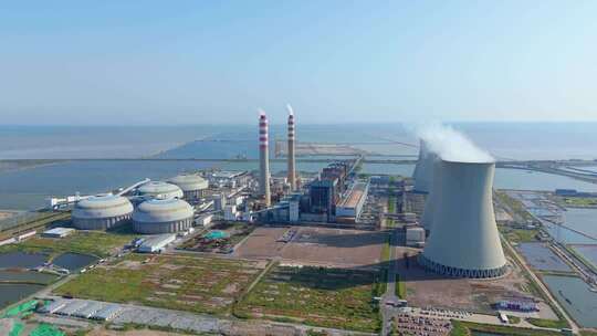 天津海边的发电厂航拍景观