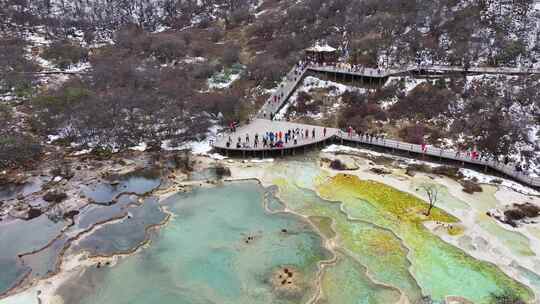 4K航拍四川九寨沟黄龙景区五彩池