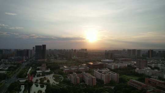 夕阳西下杭州钱塘新区风景