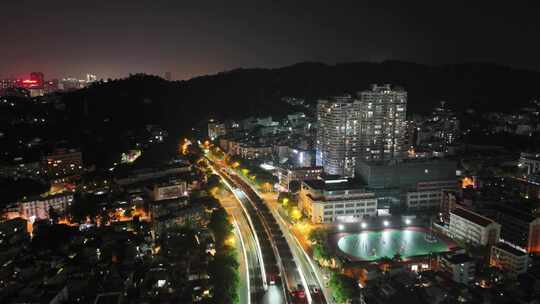 航拍福建厦门城市夜景