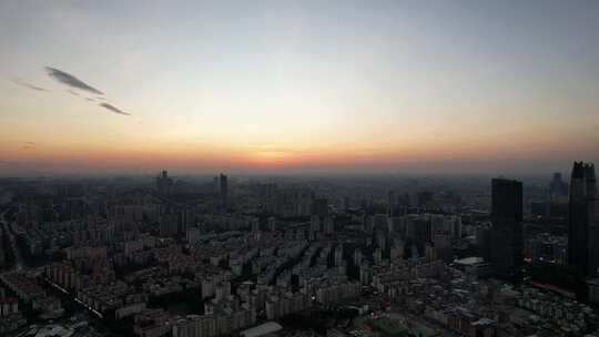 广东东莞日落晚霞城市夜景航拍