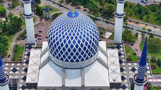 马来西亚吉隆坡国家清真寺蓝色建筑景观航拍