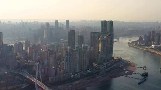 航拍重庆渝中半岛日落黄昏视频素材模板下载