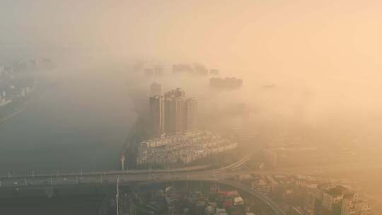 湖南省衡阳市市区平流雾航拍