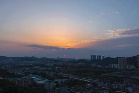 城市黄昏天空日落全景延时