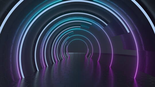 旋转的霓虹隧道 3D渲染