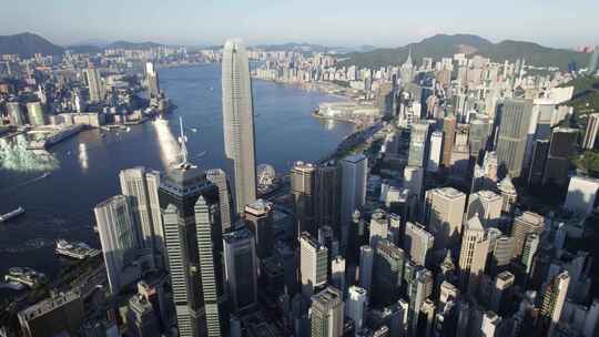 香港港岛中环航拍 晴天城市大景