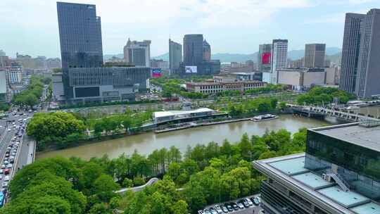 杭州拱墅区市区西湖文化广场车流城市风景视