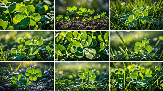 阳光下的三叶草特写 清晨露珠三叶草镜头