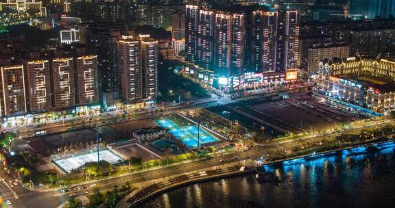 汕尾城市风光夜景航拍