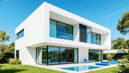 现代风格别墅外观与庭院景观