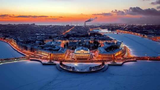 俄罗斯圣彼得堡城市标志性建筑航拍全景