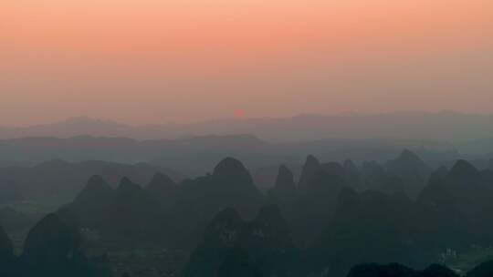 广西桂林山峦夕阳风光航拍