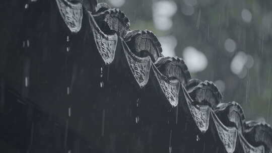 屋檐下雨 意境水滴 唯美屋檐雨滴视频素材模板下载