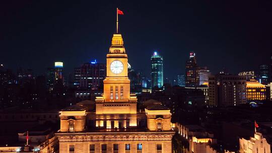 上海浦西外滩夜景航拍