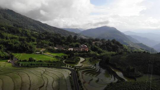 乡村建设公路梯田唯美景色航拍