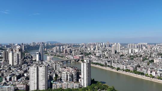 航拍四川泸州城市风光泸州两江汇流