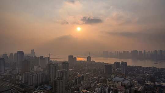 武汉长江两岸建筑城市风光航拍延时