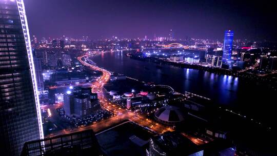 上海黄浦江西岸江景夜景视频素材模板下载
