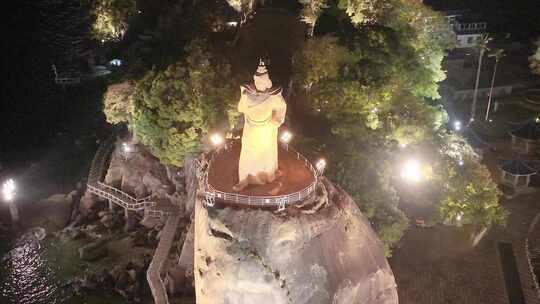 厦门思明区鼓浪屿航拍郑成功雕像夜晚夜景福