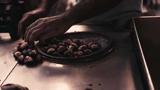 烹饪，热栗子，市场，摊位