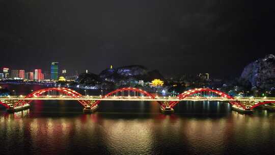 广西柳州柳江夜景文惠桥夜景灯光航拍