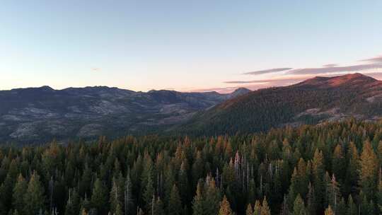 太阳落在山脉和树木上