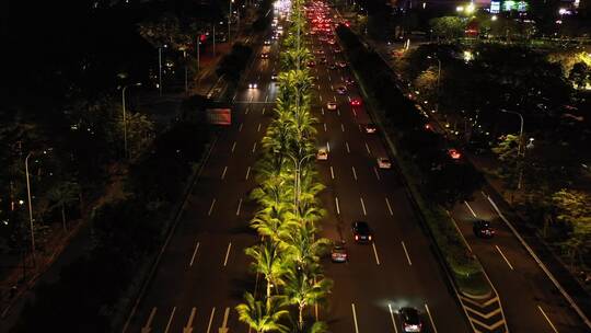 海口市国兴大道夜景低飞前进