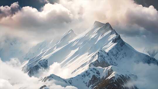 日出雪山山峰山脉云海唯美雪景风景风光ai