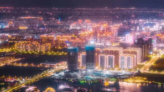 启东蝶湖夜景环绕航拍延时视频素材模板下载