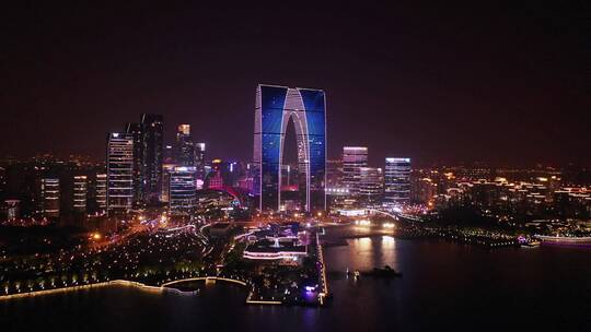 苏州最高楼城市夜景大厦金融中心航拍视频素材模板下载