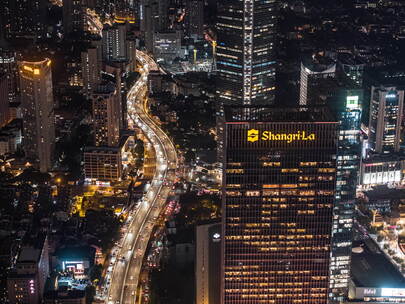 上海香格里拉酒店夜景航拍